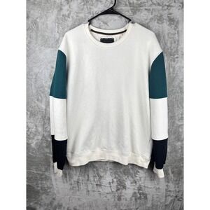 Cactus Man Ricky Singh Mens Large Colorblock Crewneck Sweatshirt White Teal Navy
